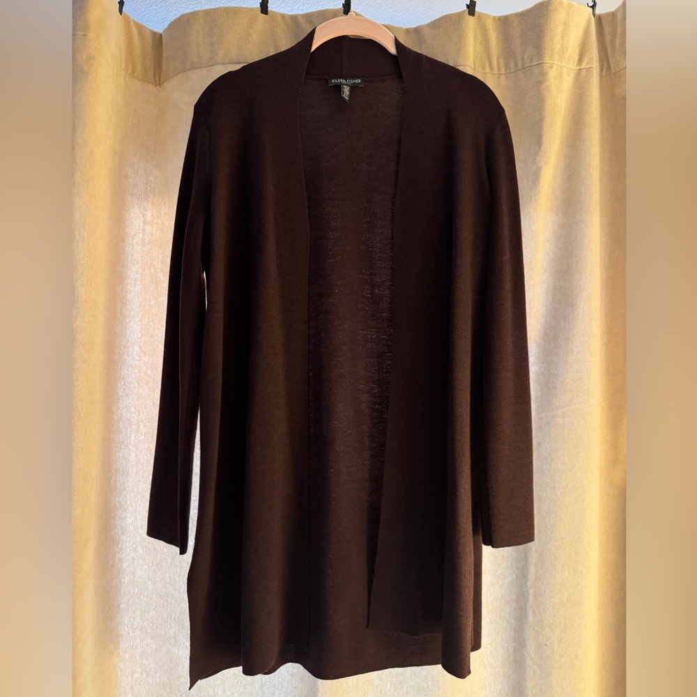 Eileen Fisher Cassis Open-Front Fine Merino Wool Cardigan Size PS/PP Lightweight